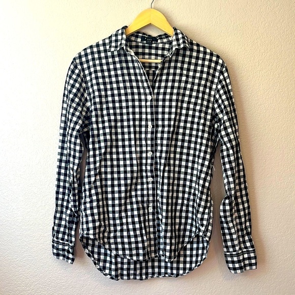 Forever 21 Buffalo oversized black and white plaid button down blouse sz medium - Picture 1 of 8